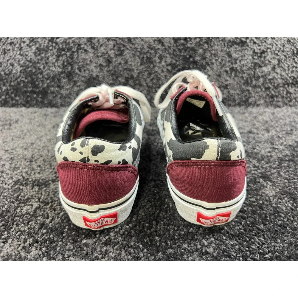 Vans Old Skool Custom Cow Print Glitter Stripe Burgundy Heel Sneakers 6M/7.5W